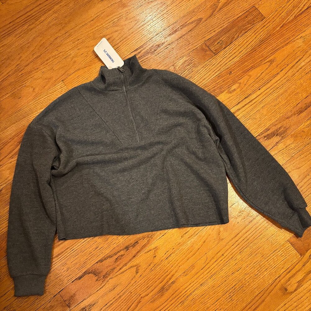 Brand New Heathered Grey Half Zip Sweatshirt
